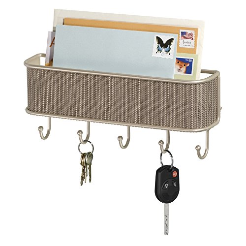 iDesign Colgador de Llaves para Pared con Organizador de Cartas, Metal, Crema, 26.8x6.3x11.5 cm