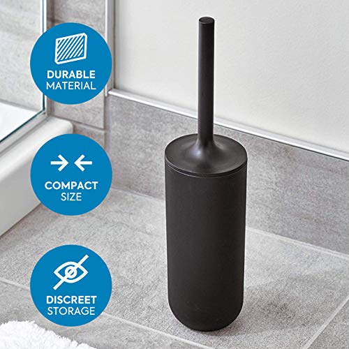 iDesign Escobilla de baño con soporte, juego de WC estrecho de plástico, escobillero independiente y cepillo de baño con cerdas de silicona, negro