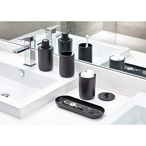 iDesign Escobilla de baño con soporte, juego de WC estrecho de plástico, escobillero independiente y cepillo de baño con cerdas de silicona, negro