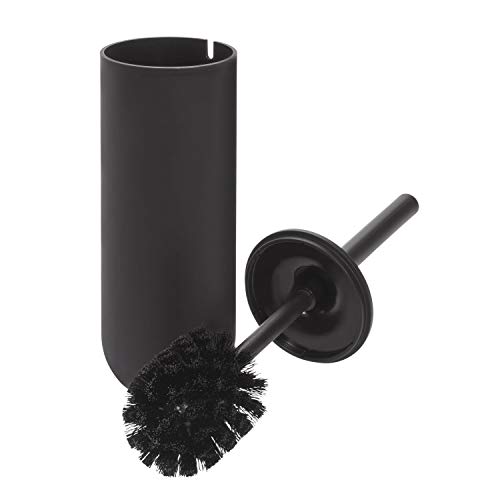 iDesign Escobilla de baño con soporte, juego de WC estrecho de plástico, escobillero independiente y cepillo de baño con cerdas de silicona, negro