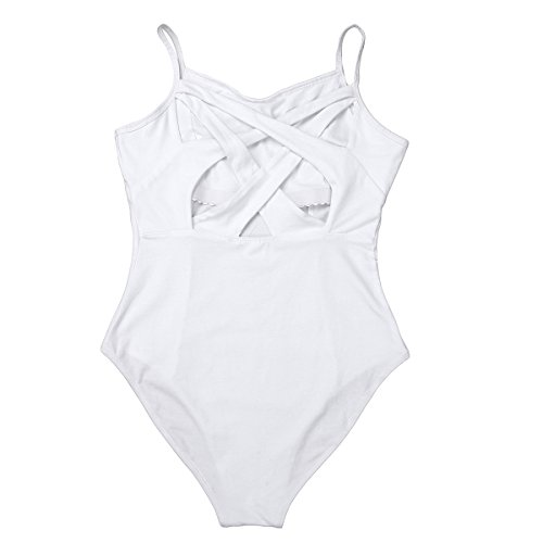 iEFiEL Body Maillot de Danza Ballet Gimnasia Leotardo Mono Clásico Elástico Algodón para Mujer Chica Blanco XS