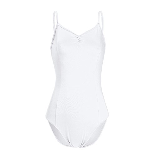 iEFiEL Body Maillot de Danza Ballet Gimnasia Leotardo Mono Clásico Elástico Algodón para Mujer Chica Blanco XS