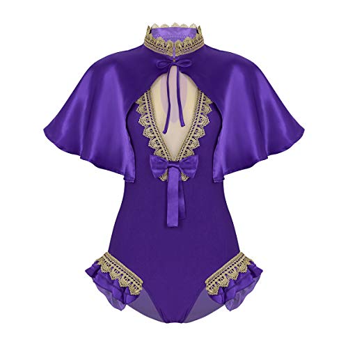 IEFIEL Disfraz de Trapecista Morada para Mujer Disfraz de Circo Capa Púrpura Maillot sin Mangas Traje de Baile Fiesta Halloween para Adultos Morado Medium