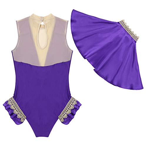 IEFIEL Disfraz de Trapecista Morada para Mujer Disfraz de Circo Capa Púrpura Maillot sin Mangas Traje de Baile Fiesta Halloween para Adultos Morado Medium