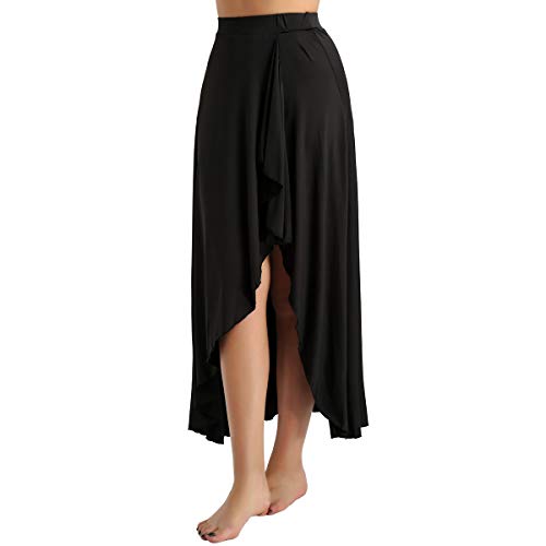 IEFIEL Falda Larga Maxi de Danza Mujer Falda Asimétrica Vintage Traje de Danza Baile Latino Tango Flamenco Sevillanaspara Chicas Falda Abierta Danza del Vientre Negro S