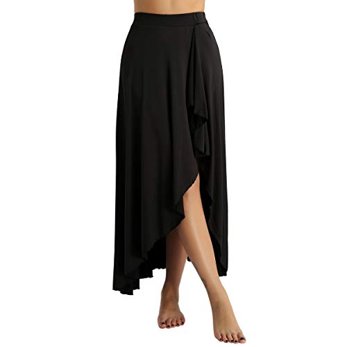 IEFIEL Falda Larga Maxi de Danza Mujer Falda Asimétrica Vintage Traje de Danza Baile Latino Tango Flamenco Sevillanaspara Chicas Falda Abierta Danza del Vientre Negro S