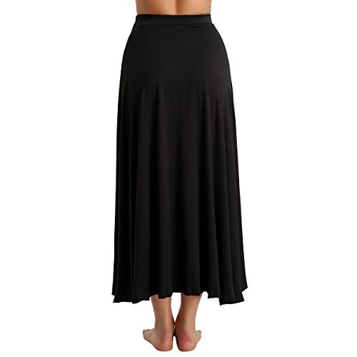 IEFIEL Falda Larga Maxi de Danza Mujer Falda Asimétrica Vintage Traje de Danza Baile Latino Tango Flamenco Sevillanaspara Chicas Falda Abierta Danza del Vientre Negro S