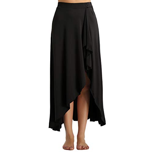 IEFIEL Falda Larga Maxi de Danza Mujer Falda Asimétrica Vintage Traje de Danza Baile Latino Tango Flamenco Sevillanaspara Chicas Falda Abierta Danza del Vientre Negro S