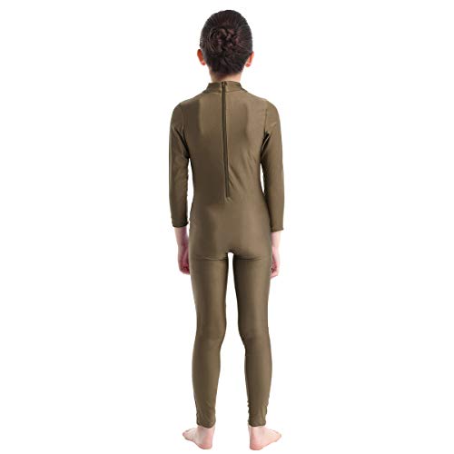 IEFIEL Leotardo Gimnasia Niña Niño Unisex Maillot de Danza Mono Deportiva Manga Larga Traje de Baile Deporte Yoga Gym Jumpsuit Unitard Marrón 5-6 Años