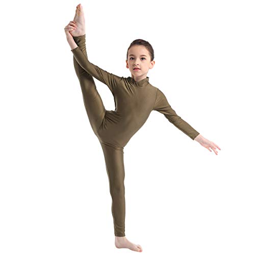 IEFIEL Leotardo Gimnasia Niña Niño Unisex Maillot de Danza Mono Deportiva Manga Larga Traje de Baile Deporte Yoga Gym Jumpsuit Unitard Marrón 5-6 Años