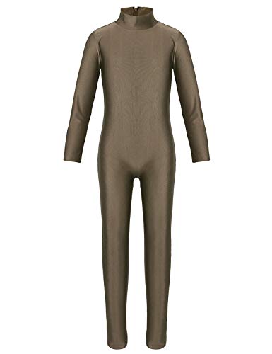 IEFIEL Leotardo Gimnasia Niña Niño Unisex Maillot de Danza Mono Deportiva Manga Larga Traje de Baile Deporte Yoga Gym Jumpsuit Unitard Marrón 5-6 Años