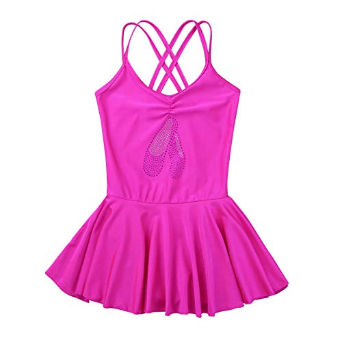 IEFIEL Maillot Ballet Niña Correras Cruzadas Ropa de Ballet Traje Bailarina de Ballet Maillot con Falda Tutu Pincesa para Niñas 4-14 Años Rosa oscuro 10-12 años