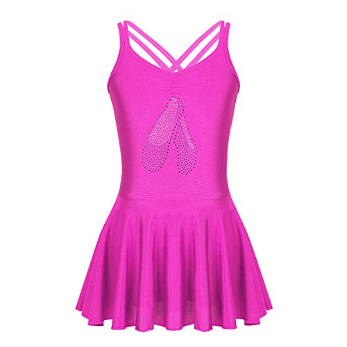 IEFIEL Maillot Ballet Niña Correras Cruzadas Ropa de Ballet Traje Bailarina de Ballet Maillot con Falda Tutu Pincesa para Niñas 4-14 Años Rosa oscuro 10-12 años