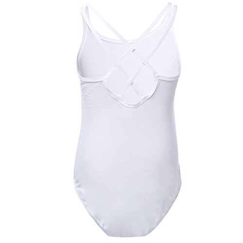 IEFIEL Maillot Ballet Niña sin Manga Maillot Gimnasia Ritmica Maillot de Danza Gimnasia mono Leotardo Clásico Elástico de Algodón para Niñas (3-14 Años) Blanco 5-6 años