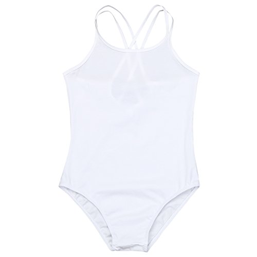 IEFIEL Maillot Ballet Niña sin Manga Maillot Gimnasia Ritmica Maillot de Danza Gimnasia mono Leotardo Clásico Elástico de Algodón para Niñas (3-14 Años) Blanco 5-6 años