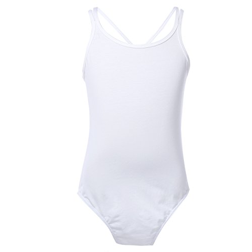 IEFIEL Maillot Ballet Niña sin Manga Maillot Gimnasia Ritmica Maillot de Danza Gimnasia mono Leotardo Clásico Elástico de Algodón para Niñas (3-14 Años) Blanco 5-6 años