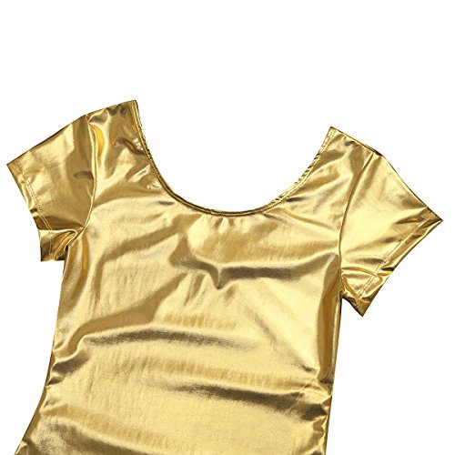 IEFIEL Maillot de Danza Ballet Body de Una Pieza Wetlook Gimnasia Leotardo Maillot Charol Elástico Manga Larga/Corta Maillot Danza Gimnasia Monos Bodycon Dorado A S