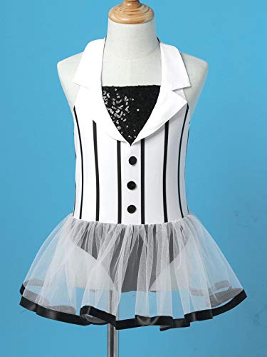 IEFIEL Maillot de Danza Ballet Niñas Maillot Tul Tutú de Patinaje Artistico Maillot de Gimnasia Ritmica Body de Danza Gimnástica Vestido Baile Moderna Blanco 9-10 años