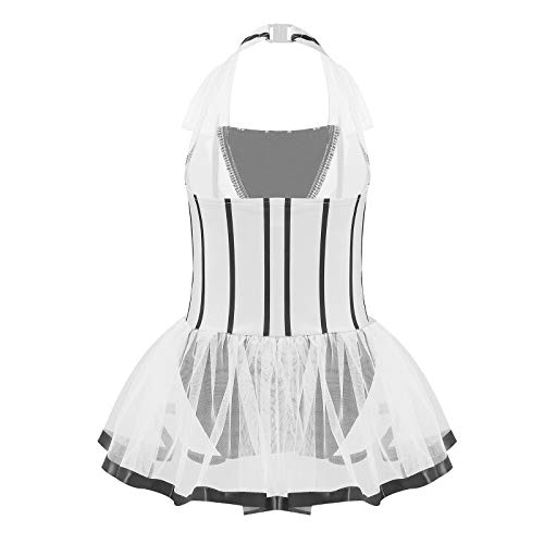 IEFIEL Maillot de Danza Ballet Niñas Maillot Tul Tutú de Patinaje Artistico Maillot de Gimnasia Ritmica Body de Danza Gimnástica Vestido Baile Moderna Blanco 9-10 años