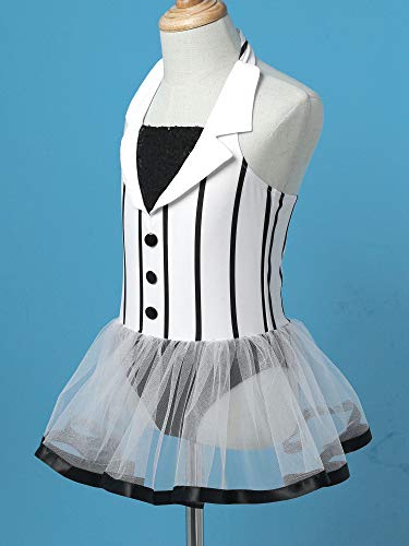 IEFIEL Maillot de Danza Ballet Niñas Maillot Tul Tutú de Patinaje Artistico Maillot de Gimnasia Ritmica Body de Danza Gimnástica Vestido Baile Moderna Blanco 9-10 años