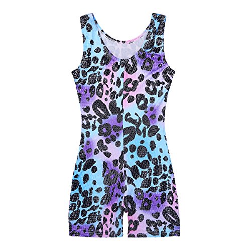 IEFIEL Maillot Gimnasia Ritmica Leotardo Body Mono de Leopardo Estampado Elástico Competición Niña Multicolor 5-6 Años