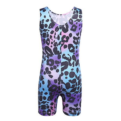 IEFIEL Maillot Gimnasia Ritmica Leotardo Body Mono de Leopardo Estampado Elástico Competición Niña Multicolor 5-6 Años