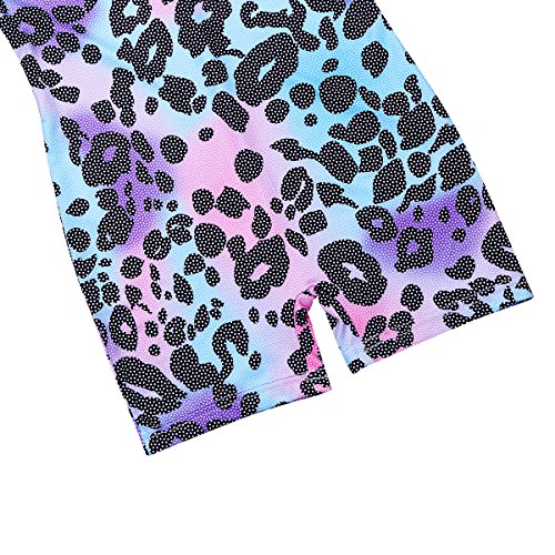 IEFIEL Maillot Gimnasia Ritmica Leotardo Body Mono de Leopardo Estampado Elástico Competición Niña Multicolor 5-6 Años