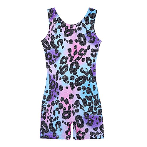 IEFIEL Maillot Gimnasia Ritmica Leotardo Body Mono de Leopardo Estampado Elástico Competición Niña Multicolor 5-6 Años
