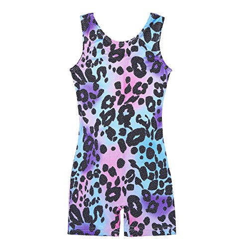 IEFIEL Maillot Gimnasia Ritmica Leotardo Body Mono de Leopardo Estampado Elástico Competición Niña Multicolor 5-6 Años