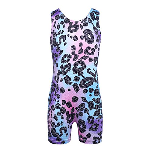 IEFIEL Maillot Gimnasia Ritmica Leotardo Body Mono de Leopardo Estampado Elástico Competición Niña Multicolor 5-6 Años