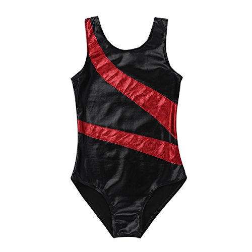 IEFIEL Maillot Gimnasia Ritmica Niña sin Mangas Maillot Ballet Niña Tirantes Mono de Danza Ballet Niña Leotardo Gimnasia Ritmica Competición Azul Negro Negro y Rojo 4-5 Años