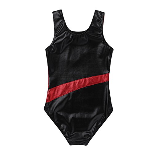 IEFIEL Maillot Gimnasia Ritmica Niña sin Mangas Maillot Ballet Niña Tirantes Mono de Danza Ballet Niña Leotardo Gimnasia Ritmica Competición Azul Negro Negro y Rojo 4-5 Años