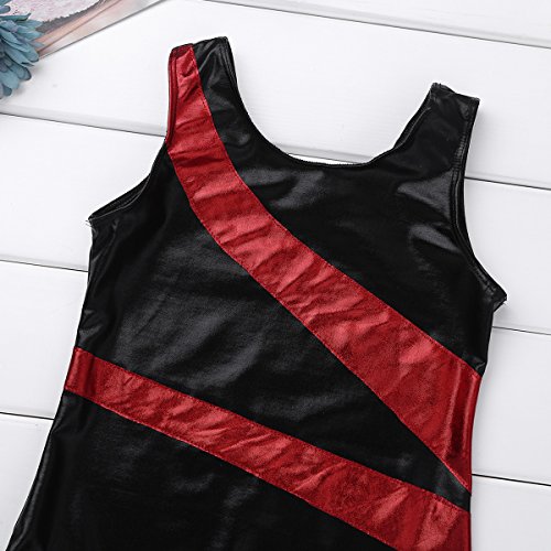 IEFIEL Maillot Gimnasia Ritmica Niña sin Mangas Maillot Ballet Niña Tirantes Mono de Danza Ballet Niña Leotardo Gimnasia Ritmica Competición Azul Negro Negro y Rojo 4-5 Años