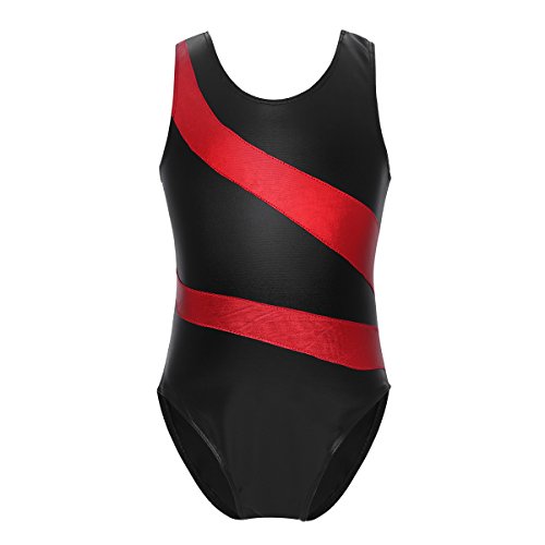 IEFIEL Maillot Gimnasia Ritmica Niña sin Mangas Maillot Ballet Niña Tirantes Mono de Danza Ballet Niña Leotardo Gimnasia Ritmica Competición Azul Negro Negro y Rojo 4-5 Años