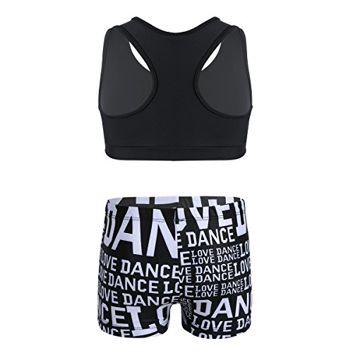 IEFIEL Niña Conjunto de Ropa Deportivo 2Pcs Camiseta Corta sin Mangas+Leggings Cortos Crop Top Cremallera Elástico Pantalónes Deportivos Tank Top Chalecos Deportivos Negro 10-12 años