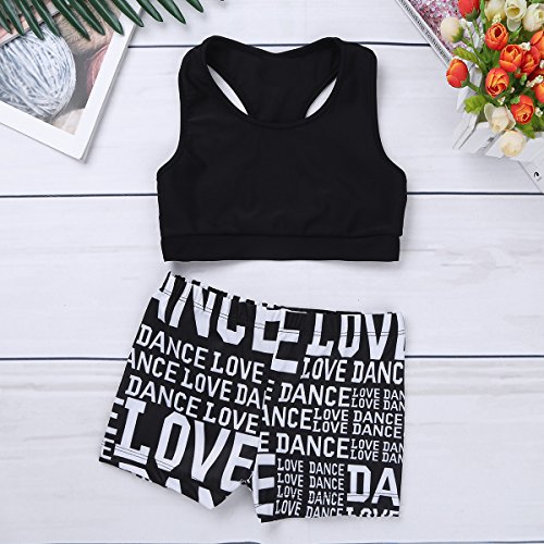 IEFIEL Niña Conjunto de Ropa Deportivo 2Pcs Camiseta Corta sin Mangas+Leggings Cortos Crop Top Cremallera Elástico Pantalónes Deportivos Tank Top Chalecos Deportivos Negro 10-12 años