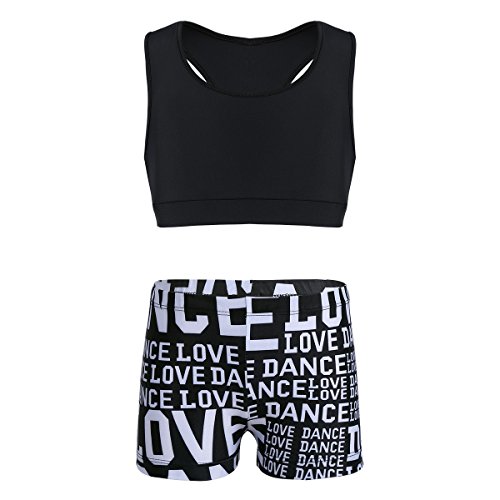 IEFIEL Niña Conjunto de Ropa Deportivo 2Pcs Camiseta Corta sin Mangas+Leggings Cortos Crop Top Cremallera Elástico Pantalónes Deportivos Tank Top Chalecos Deportivos Negro 10-12 años