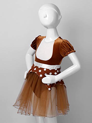 IEFIEL Niña Vestido de Fiesta Navidad Hollowen Disfraces Elk Tul Tutú Maillot de Ballet Manga Gigot Ropa de Bailar Marrón 2-3 años