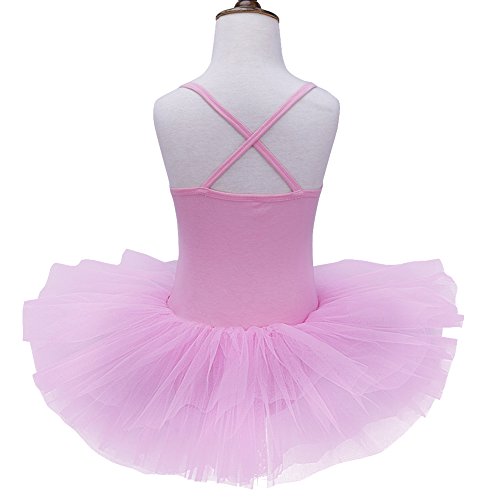 iEFiEL Tutú Maillot Vestido de Ballet Algodón con Lentejuelas Falda Brillantes con Braga Interior para Niña 4 a 8 Años Rosa 4-5 años