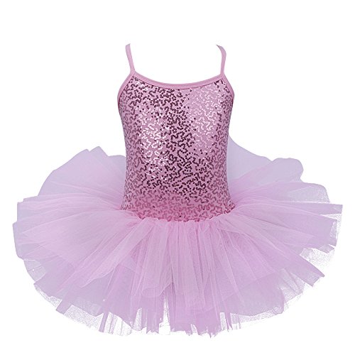 iEFiEL Tutú Maillot Vestido de Ballet Algodón con Lentejuelas Falda Brillantes con Braga Interior para Niña 4 a 8 Años Rosa 4-5 años