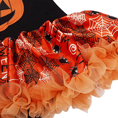 IEFIEL Vestido Calabaza para Bebe Niña Disfraz Halloween Cosplay Body Manga Cortas Conjunto Infantil Pelele con Tutú Banda de Cabeza Calientapiernas Zapatos Negro 3-6 meses