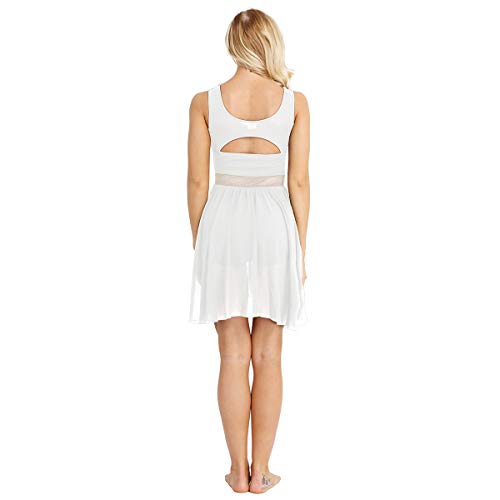 IEFIEL Vestido Danza Ballet para Mujer Chicas Vestido de Gasa Sin Mangas de Danza Gimnasia Maillot con Falda Mallas Irregular Vestido Baile Moderno Blanco A S