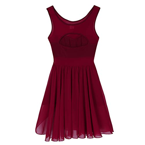 IEFIEL Vestido Danza Ballet para Mujer Chicas Vestido de Gasa Sin Mangas de Danza Gimnasia Maillot con Falda Mallas Irregular Vestido Baile Moderno Vino M