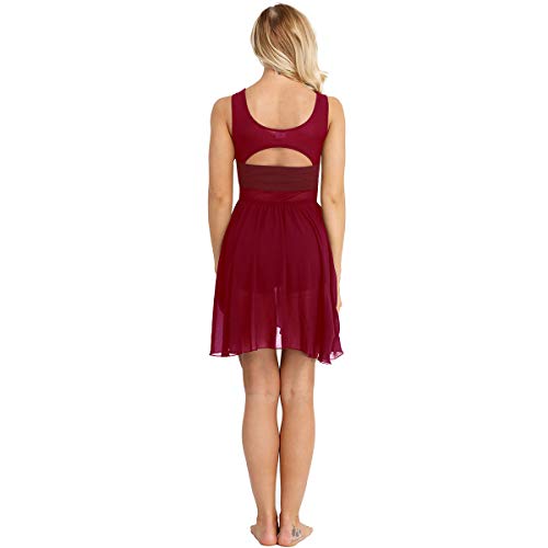 IEFIEL Vestido Danza Ballet para Mujer Chicas Vestido de Gasa Sin Mangas de Danza Gimnasia Maillot con Falda Mallas Irregular Vestido Baile Moderno Vino M