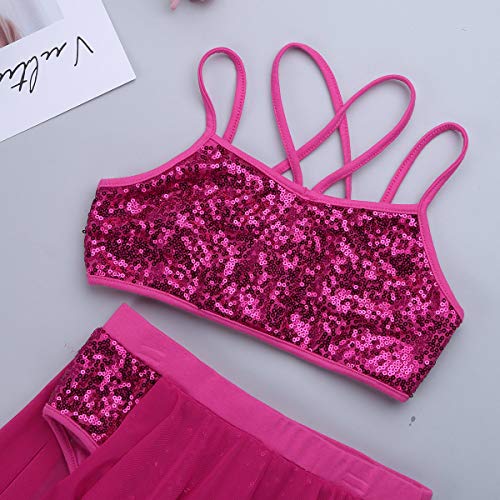 IEFIEL Vestido Danza Niña Disfraz de Bailarina de Ballet Latín Jazz Tops Crop con Lentejuelas Braga Irregular Falda Tul Rosa Oscuro 10-12 Años IEFIEL Vestido Danza Niña Disfraz de Bailarina de Ballet Latín Jazz Tops Crop con Lentejuelas Braga Irregular Falda Tul Rosa Oscuro 10-12 Años