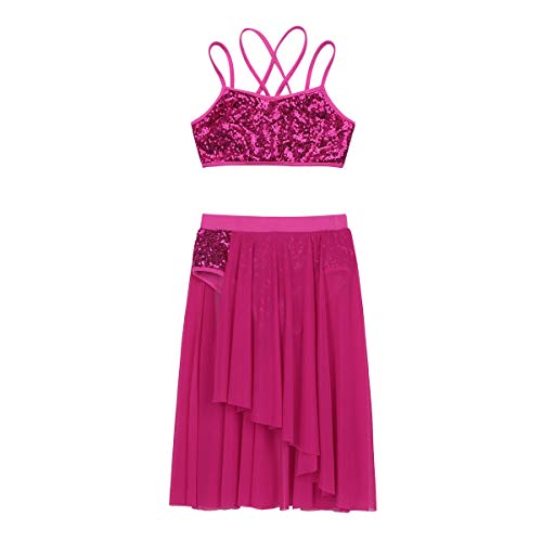 IEFIEL Vestido Danza Niña Disfraz de Bailarina de Ballet Latín Jazz Tops Crop con Lentejuelas Braga Irregular Falda Tul Rosa Oscuro 10-12 Años IEFIEL Vestido Danza Niña Disfraz de Bailarina de Ballet Latín Jazz Tops Crop con Lentejuelas Braga Irregular Falda Tul Rosa Oscuro 10-12 Años