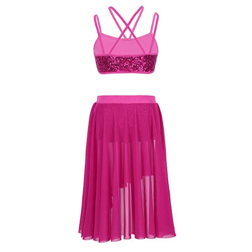 IEFIEL Vestido Danza Niña Disfraz de Bailarina de Ballet Latín Jazz Tops Crop con Lentejuelas Braga Irregular Falda Tul Rosa Oscuro 10-12 Años IEFIEL Vestido Danza Niña Disfraz de Bailarina de Ballet Latín Jazz Tops Crop con Lentejuelas Braga Irregular Falda Tul Rosa Oscuro 10-12 Años