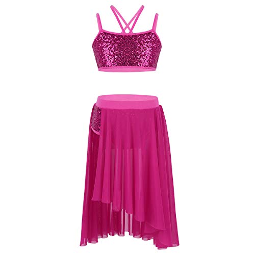 IEFIEL Vestido Danza Niña Disfraz de Bailarina de Ballet Latín Jazz Tops Crop con Lentejuelas Braga Irregular Falda Tul Rosa Oscuro 10-12 Años IEFIEL Vestido Danza Niña Disfraz de Bailarina de Ballet Latín Jazz Tops Crop con Lentejuelas Braga Irregular Falda Tul Rosa Oscuro 10-12 Años