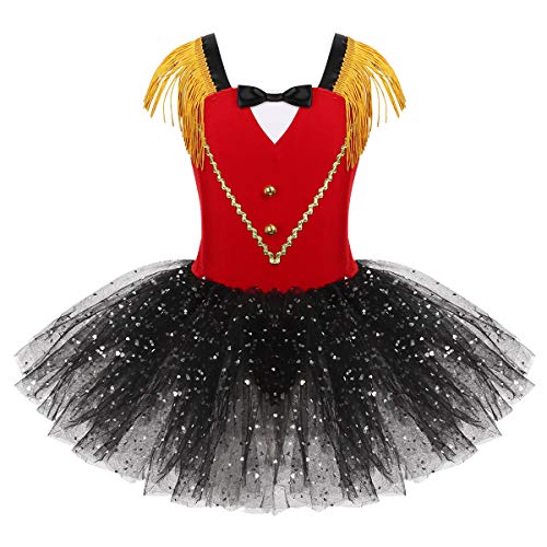 IEFIEL Vestido de Ballet Niña Maillot de Ballet con Tutú Hombros de Flescos Traje de Baile Disfraces de Circo Domadora Disfraz de Carnaval Halloween Rojo 3 Años