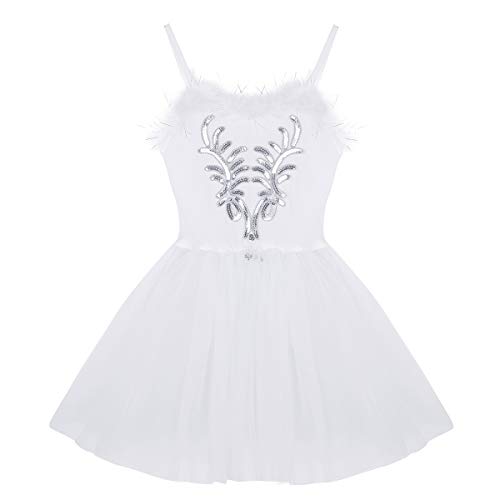 IEFIEL Vestido de Danza Ballet Mujer Maillot Tutú Princesa de Gimnasia Ritmica Disfraz Cisne de Bailar Vestido de Tirantes para Competiciones Blanco S